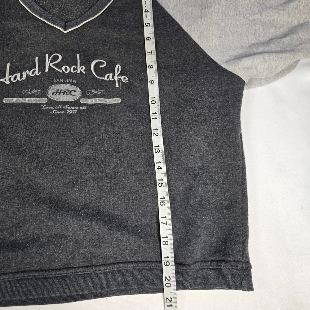 Vintage 90s Hard Rock Cafe San Juan V-Neck Sweatshirt Pullover Med Made in USA‎